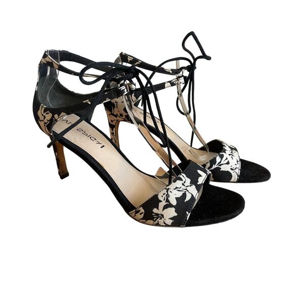 Via Spiga Black & White Floral Print Strappy High Heels Size 8.5 - Picture 1 of 8